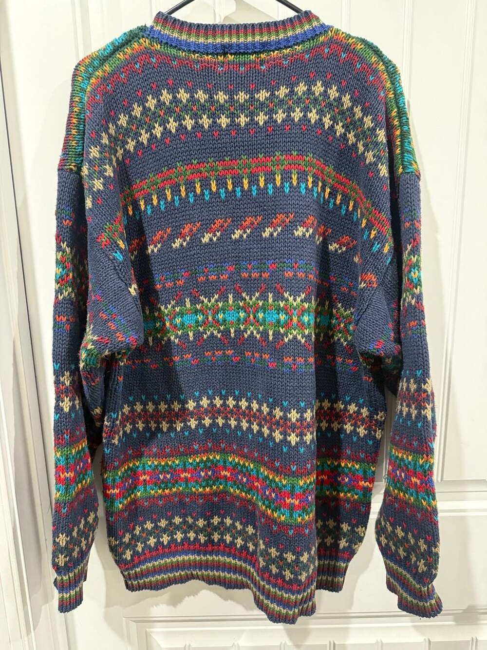 Vintage Woolrich Handframed Ramie Cotton Fair Isle Grandpa Sweater L Made HK - Picture 3 of 8